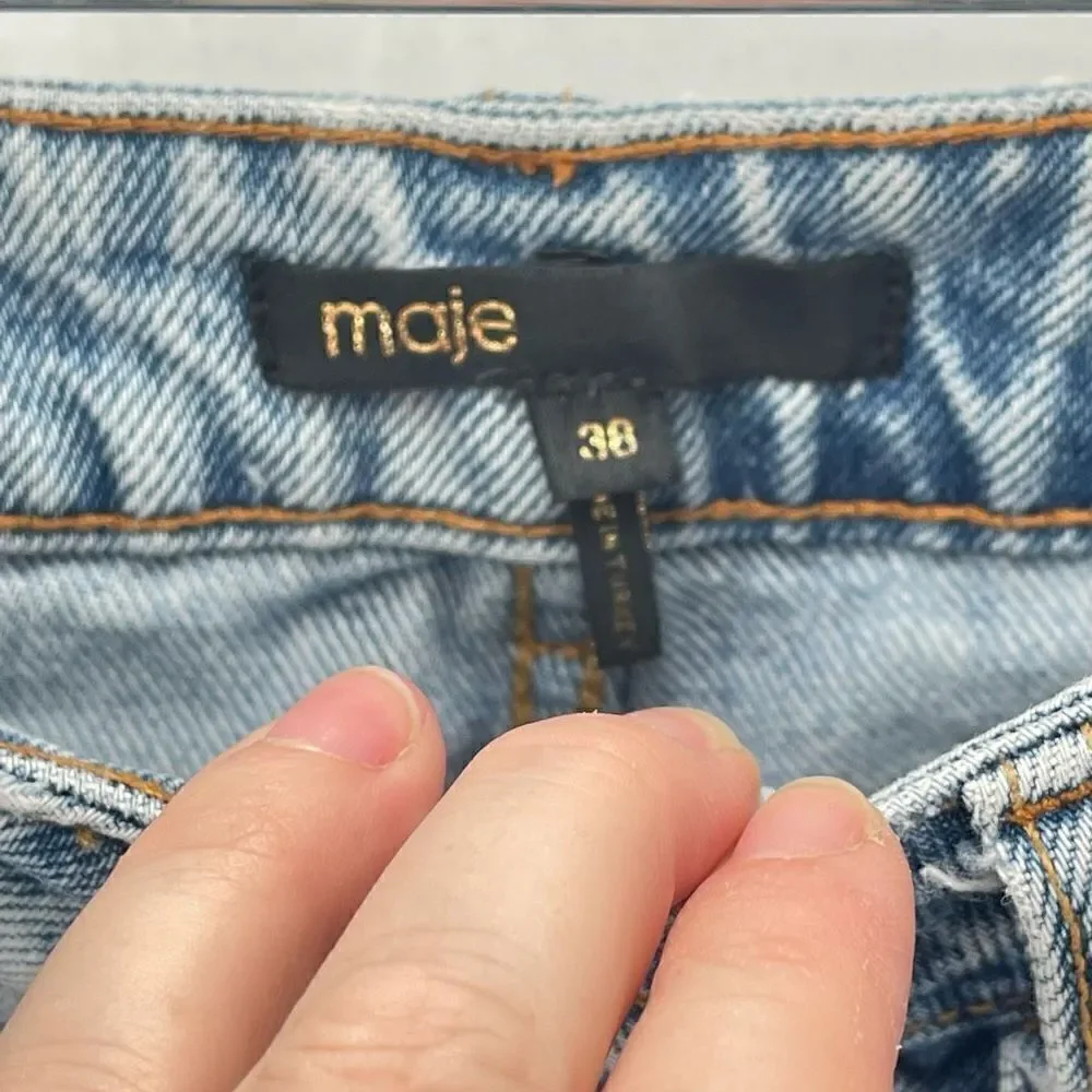Maje Womens Straight Leg Jeans Denim Mid Rise 5 Pocket Casual Frayed Hem 38
